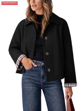 Women's Cropped Trench Coat Oversized Lightweight Casual Jacket